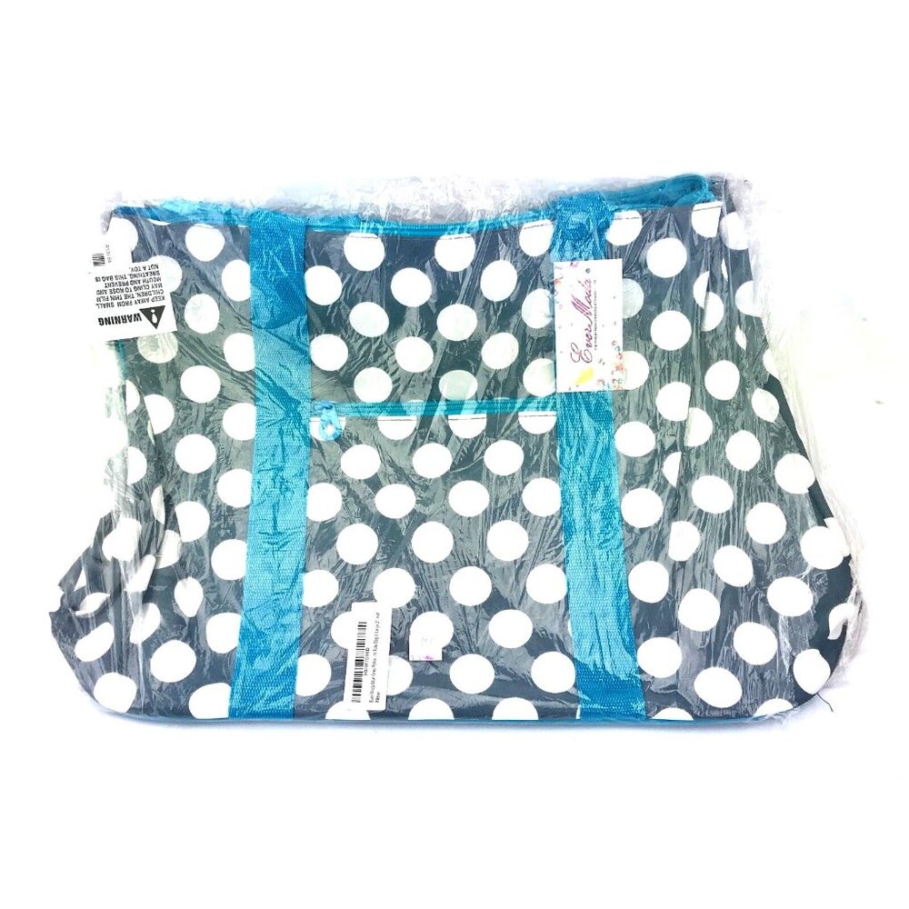 Ever Moda Beach or Shopping Polka Dots Tote Bag in Gray with Turq 21" -  NEW!